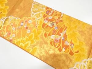 菊に宝尽くし・鶴模様織り出し　袋帯